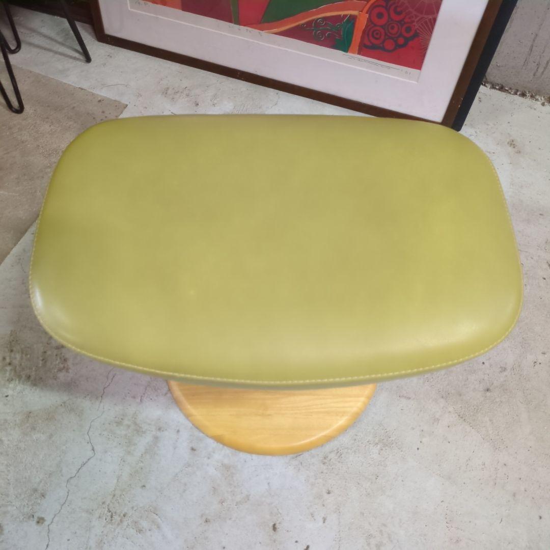 カリモク ◆ 本皮 オットマン レモンイエロー モスグリーン ベージュ レトロ