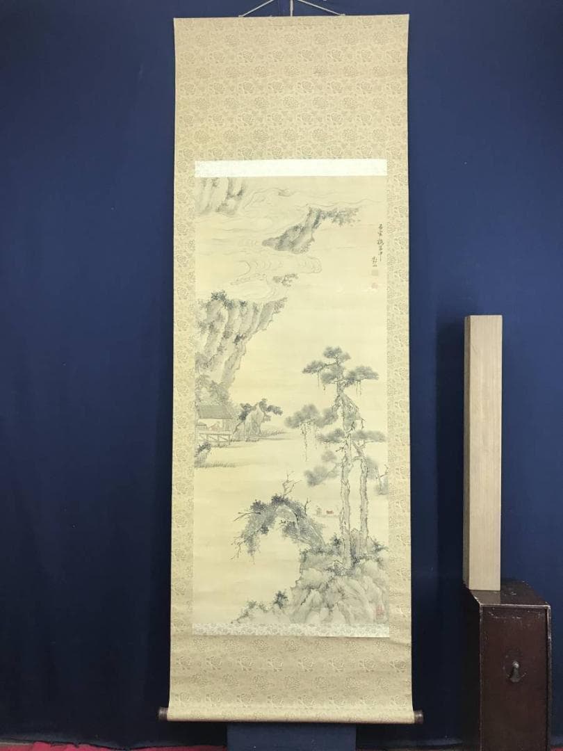真作/日根対山/山水人物図/山水図/掛軸/名家伝来/AE-53