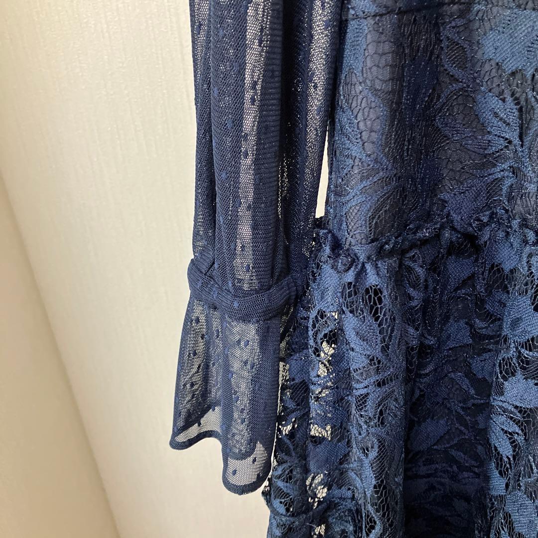 ネイビー レース ドレス 長袖 フレア　23区　 最終価格