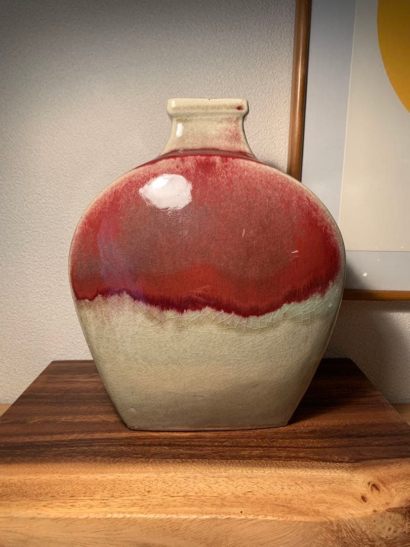 河井久 辰砂扁壺 民藝 師:河井寛次郎 武一 河井久 辰砂扁壺 民