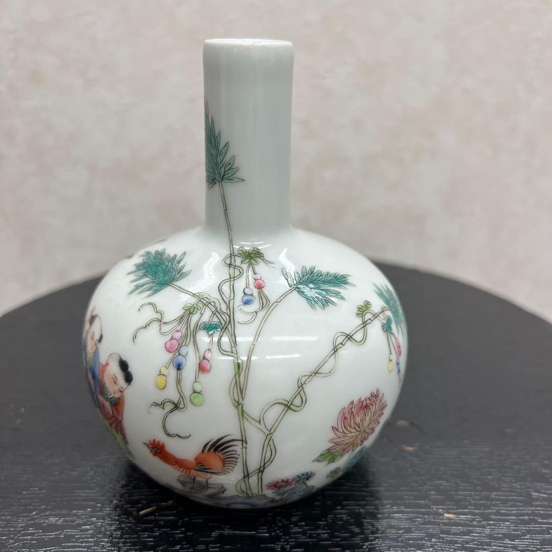 中国清朝人物紋長頸瓶骨董　唐物　アンティーク古美術品骨董　景徳鎮陶磁器青磁　江戸