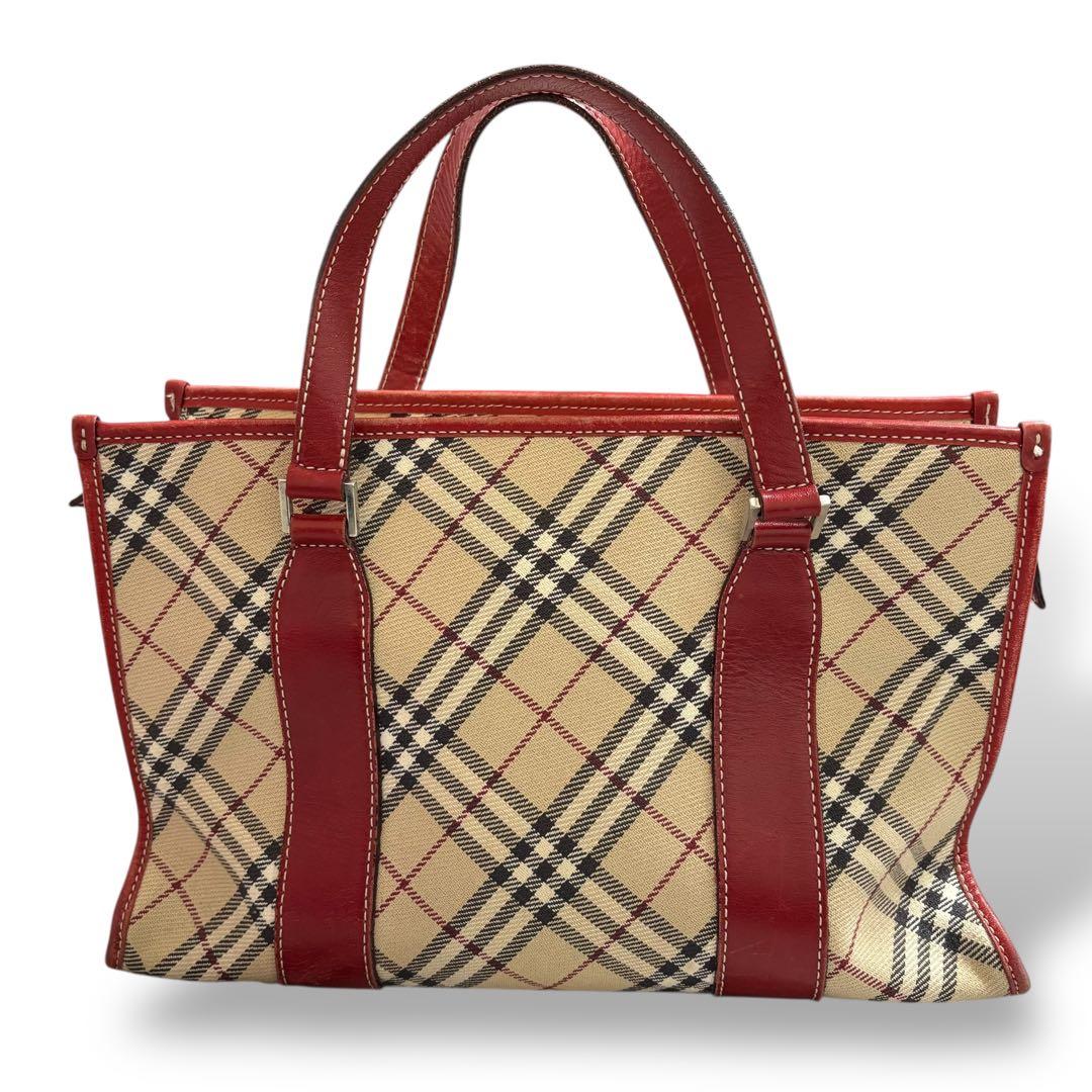 バーバリーロンドン ブルーレーベル ハンドバッグ トート ノバチェック　レッド