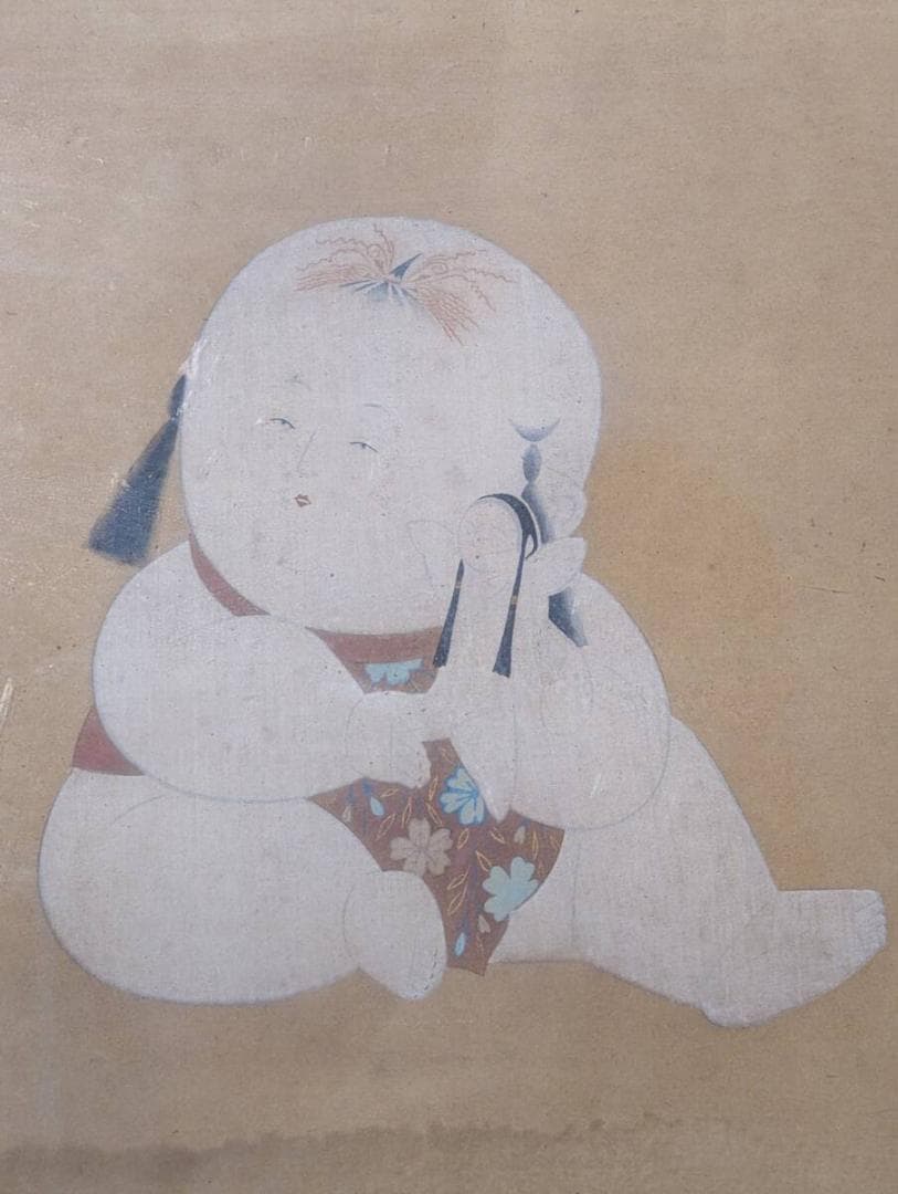 【真作】絵画　西沢笛畝　日本画　福童図　微笑みを湛える吉祥童子画　Y80