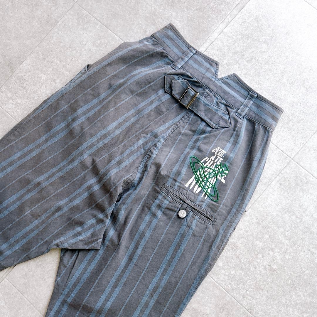 ヴィヴィアンウエストウッドレッドレーベル オーブ刺繍 ストライプ サルエルパンツ