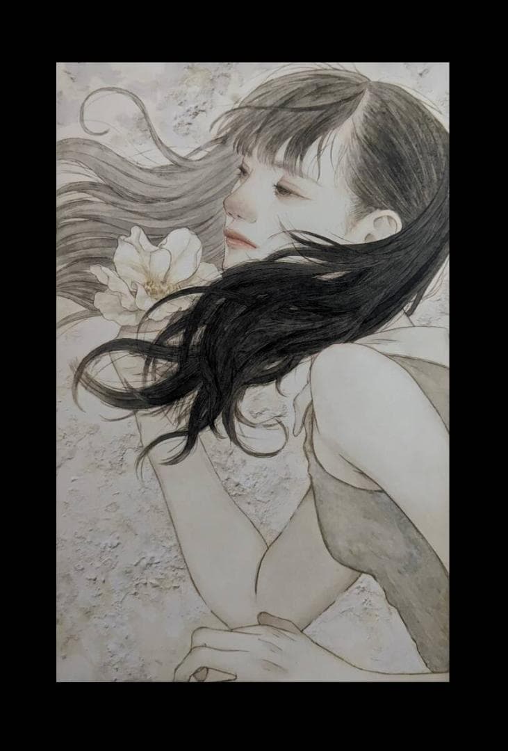 山本晴日、「潮風にちぎられて」、希少画集・額装画、日本製・新品額縁