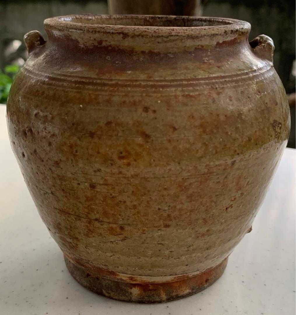 瀬戸焼　お歯黒壺　高台　双耳　アンティーク