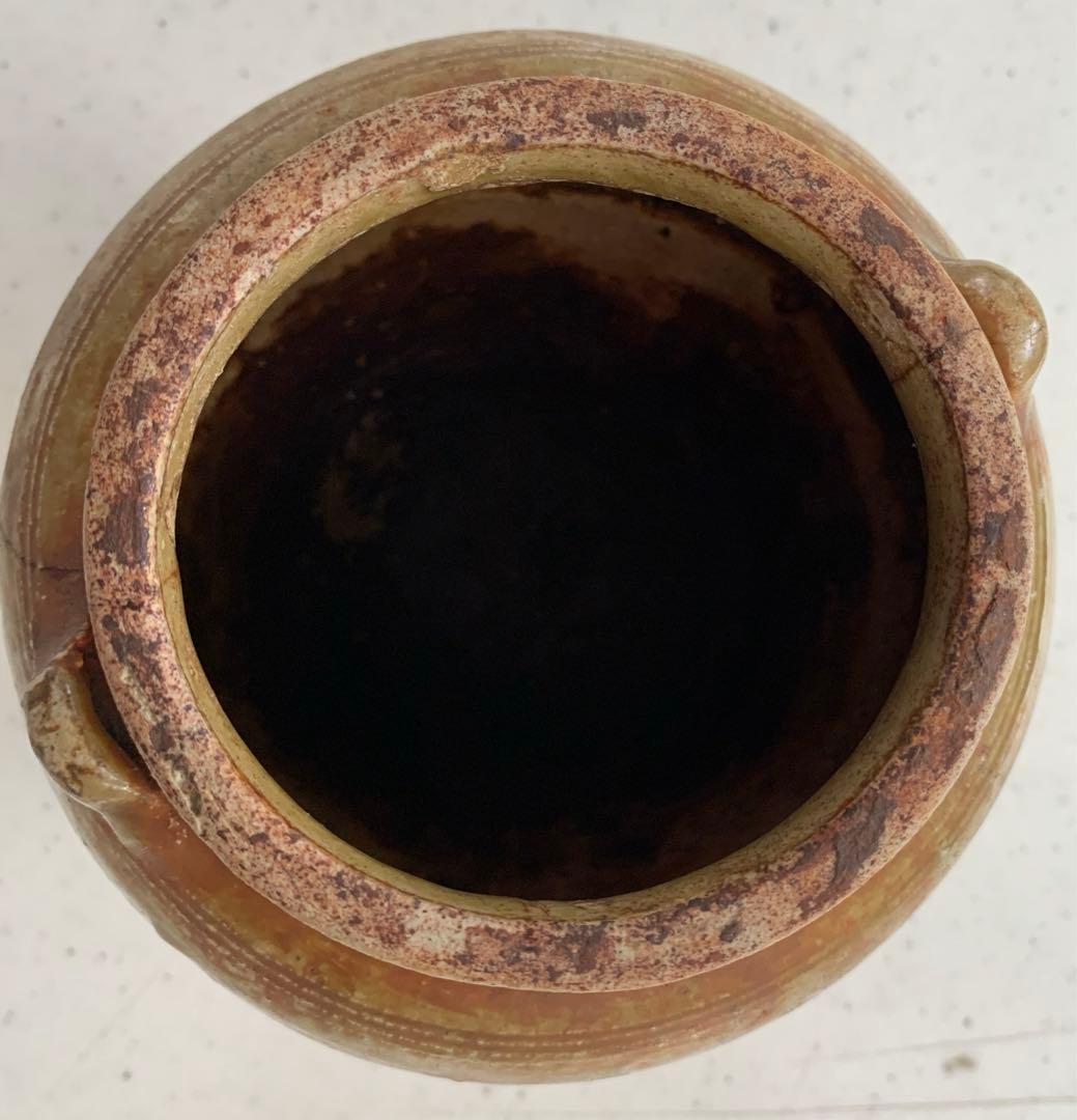 瀬戸焼　お歯黒壺　高台　双耳　アンティーク