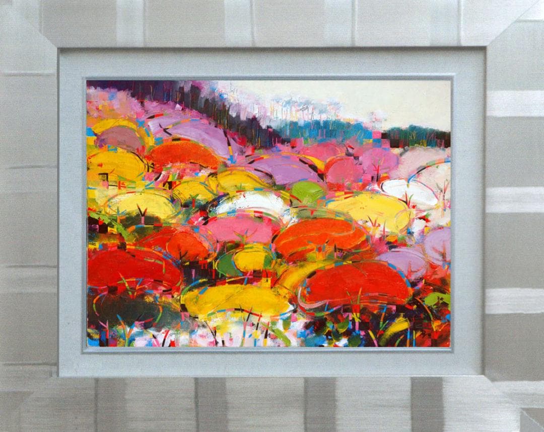 油絵 菅家令子 絵 絵画インテリア 額付(白) uF6-081711 風景 紅葉