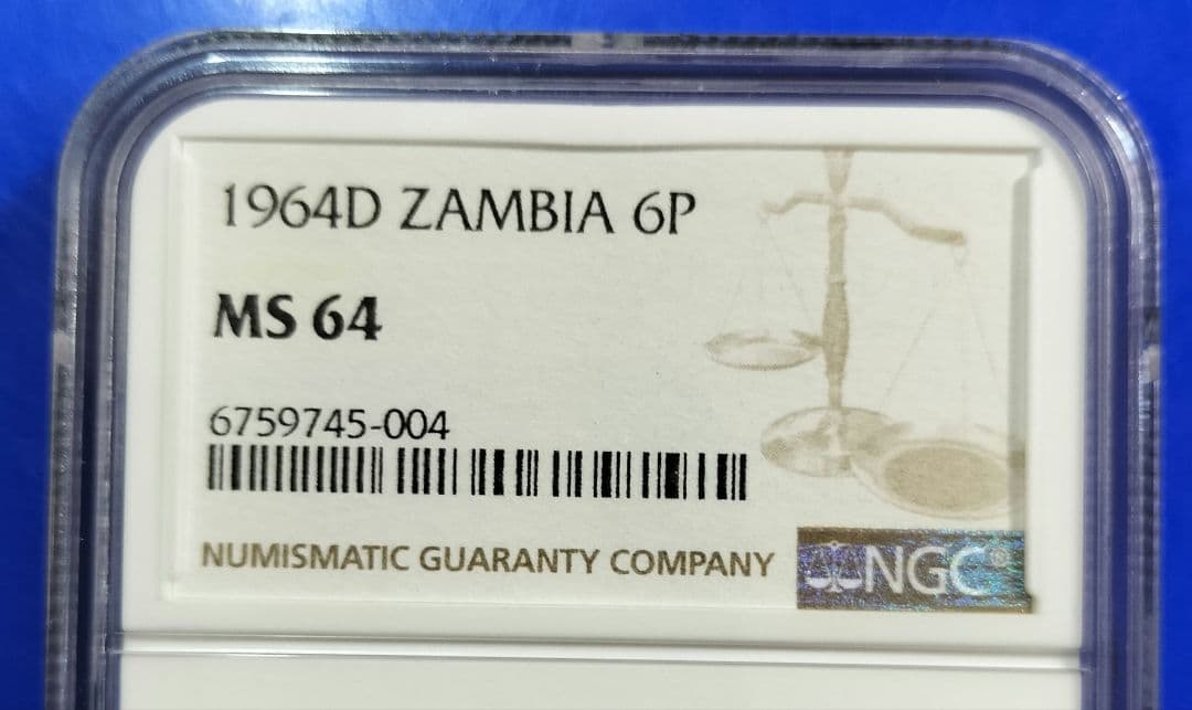 ザンビア　6ペンス硬貨　NGC MS64（アサガオのデザイン）1964年