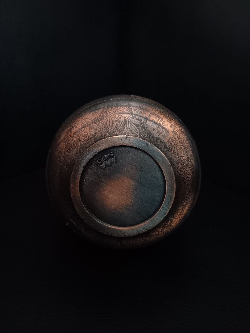 希少/逸品】三宝 SANPO 銅製 花瓶 鴛鴦（おしどり）梅 高彫 23cm