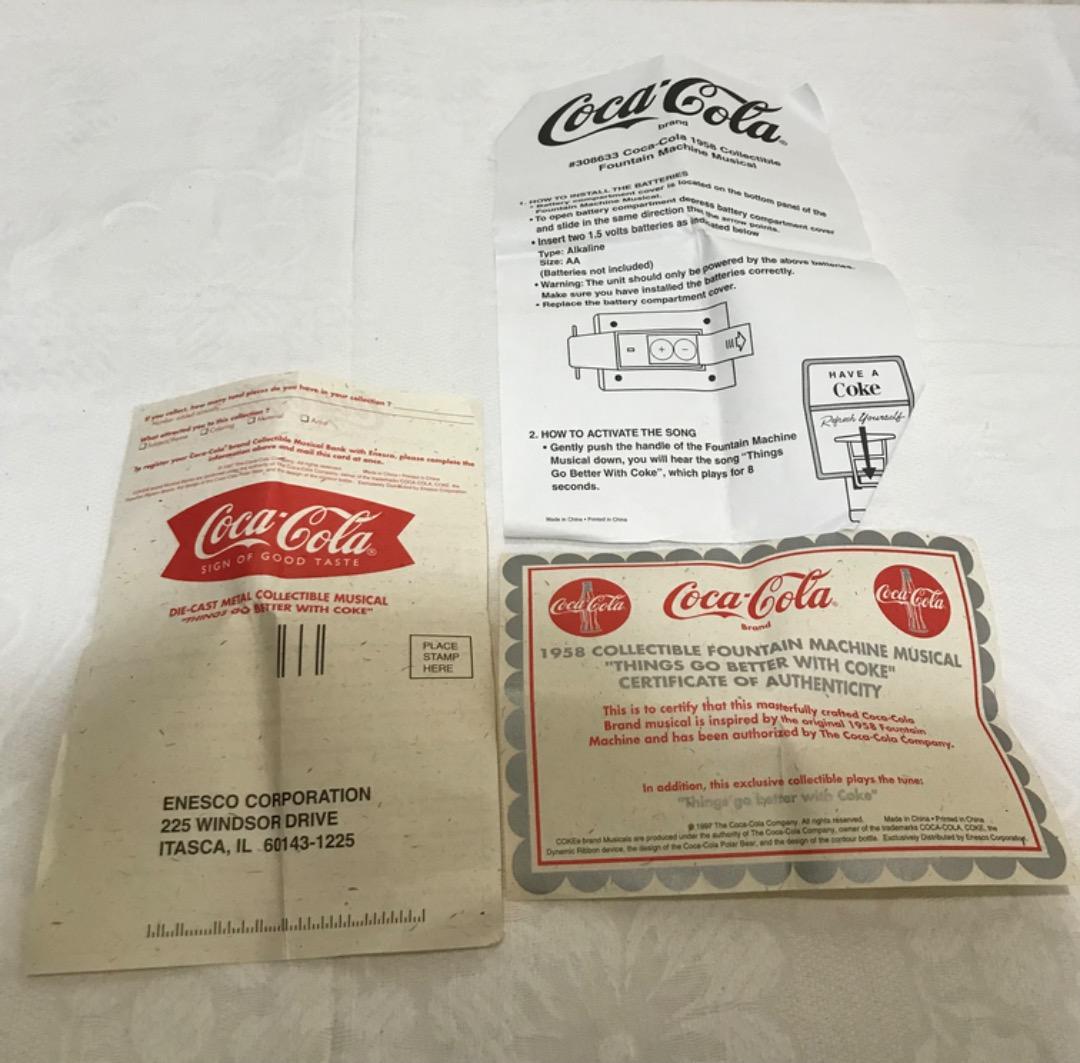 コカコーラ 1958 ファウンテンマシン ミュージカル エネスコ　箱・証明書付