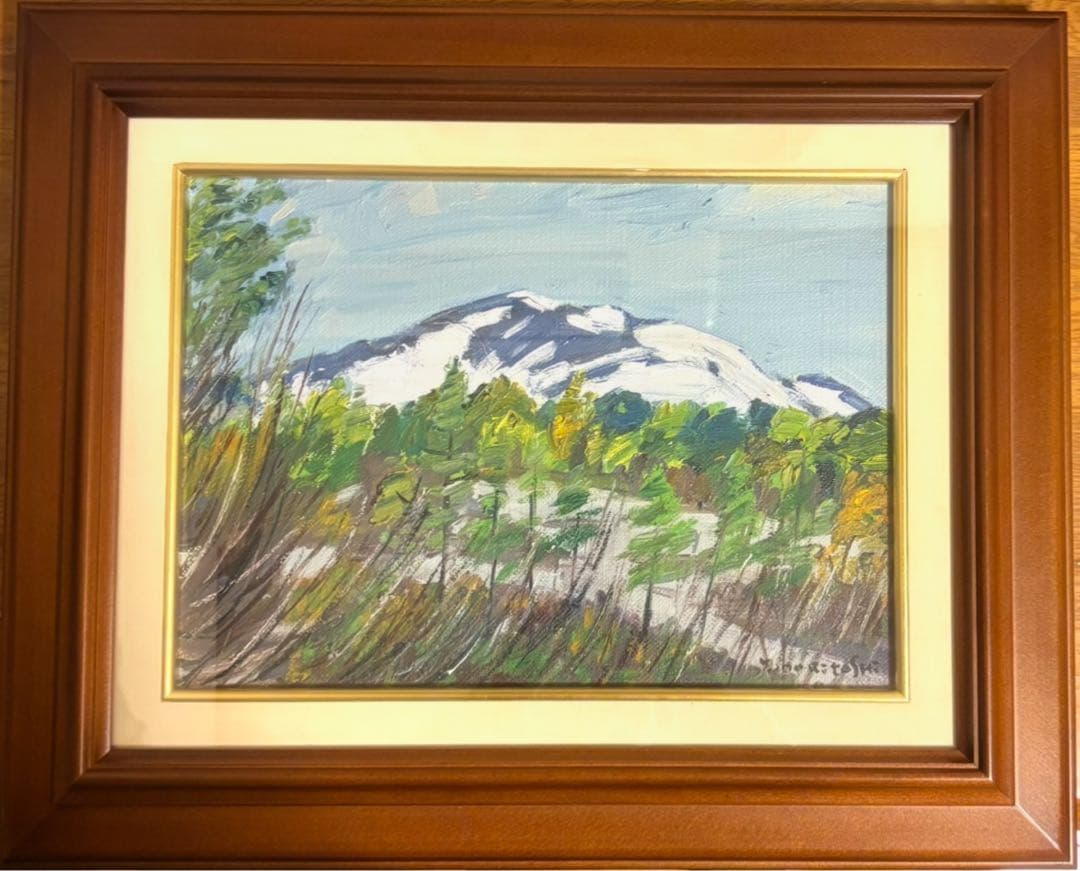 【油彩原画】淀川盛利「新緑の湯殿山」大正生まれ洋画家｜一水会｜額装付き 油彩原画】淀川盛利「新緑の湯殿山」大正生まれ洋画家｜一水会｜額装