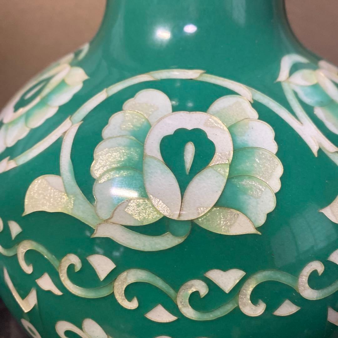 古玩 翡翠色七宝花瓶 26cm16cm