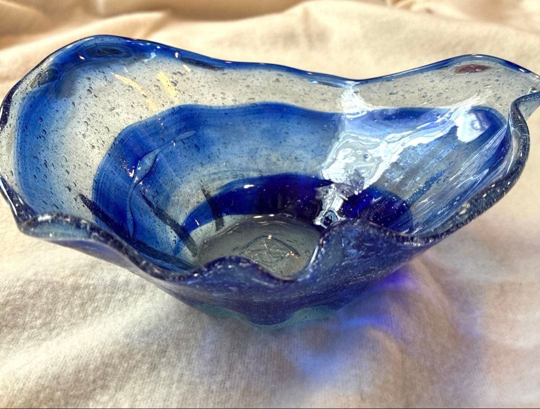 貴重【稲嶺盛吉】　琉球ガラス　ガラス皿 沖縄 琉球ガラス 稲嶺盛吉氏 土紋中色中皿 宙吹きガラス工房虹≪送料