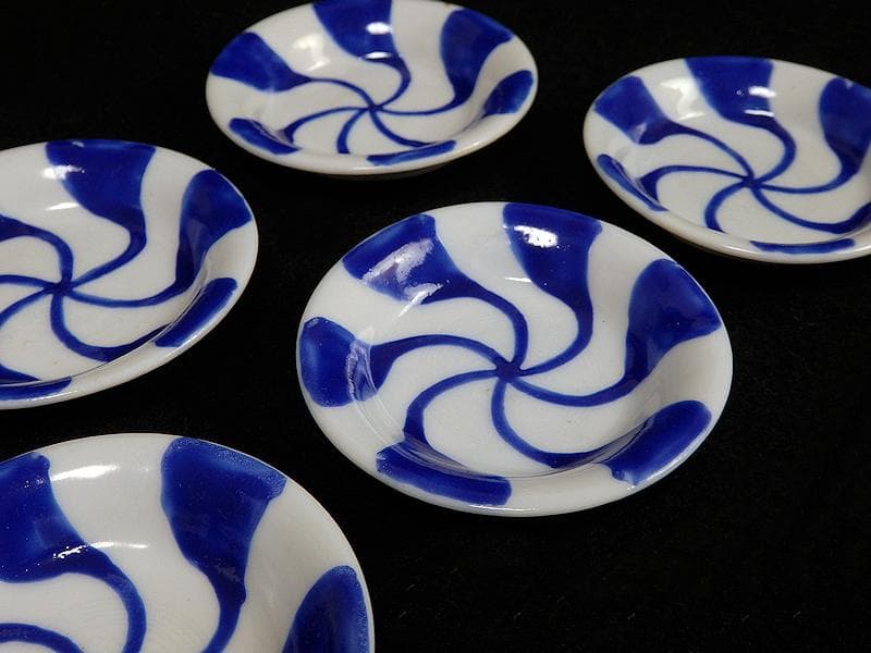 伊万里 瀬戸 染付 陰刻 捻り紋の図 豆皿 5枚 E024AS-fbck 伊万里