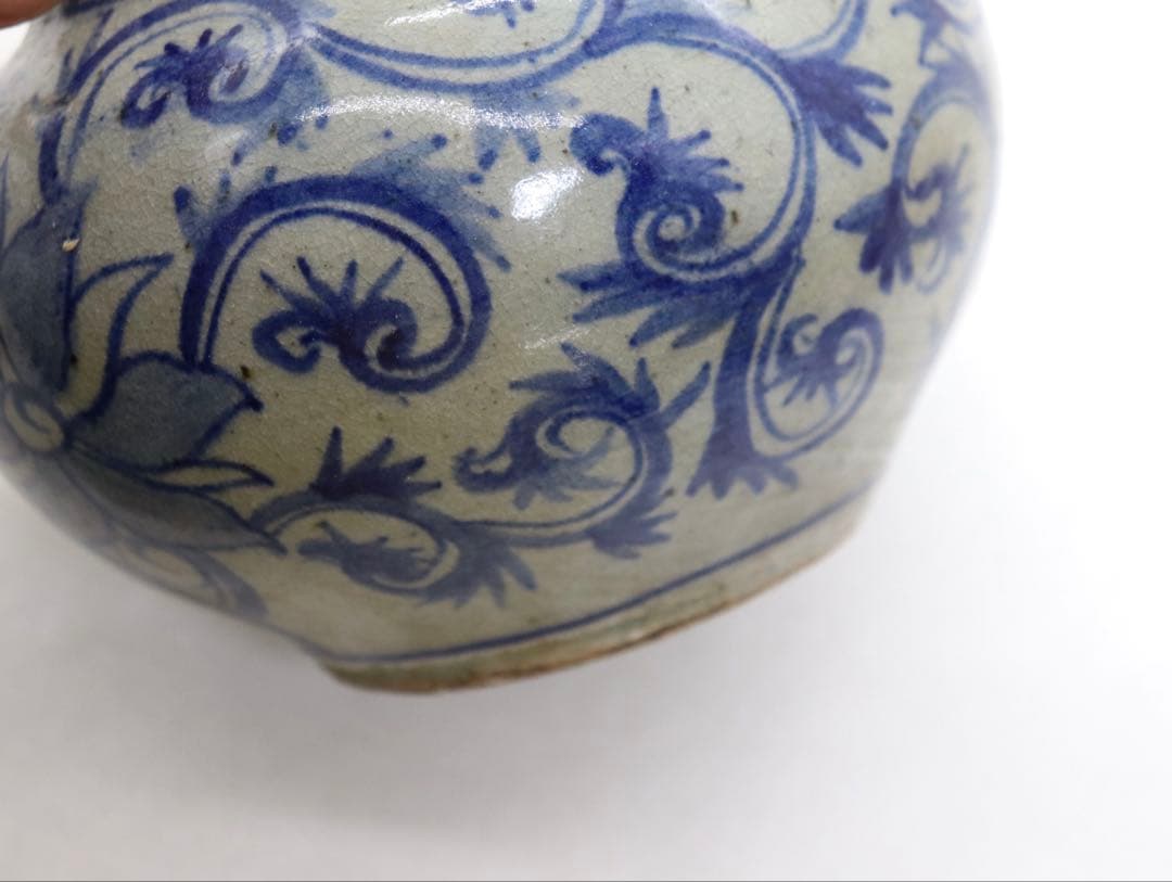 古安南　染付壺　花卉紋　送料込み250820