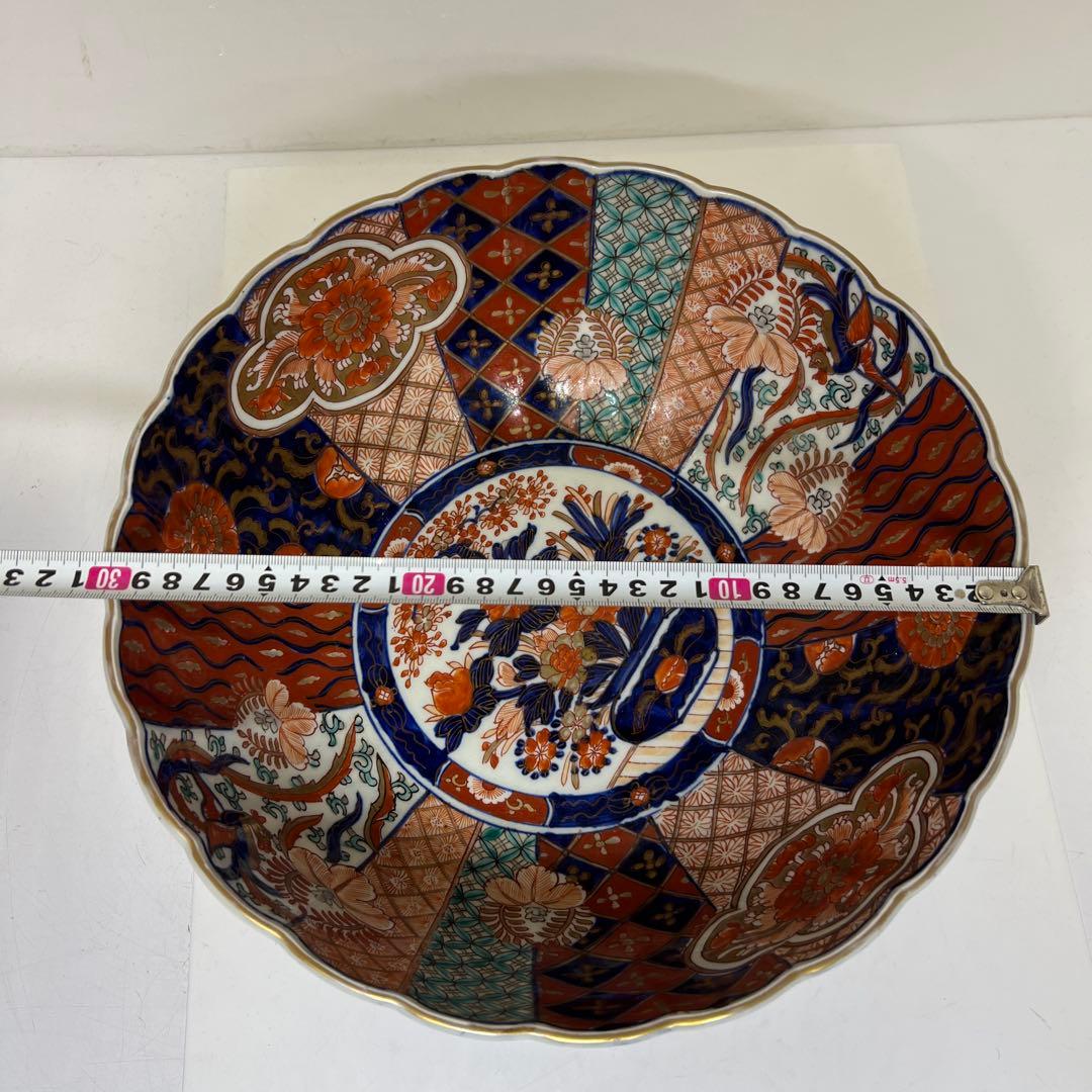 専用　古伊万里　染錦　菊割大鉢　幅約30.7㎝　タサオ　東さ8-0119①