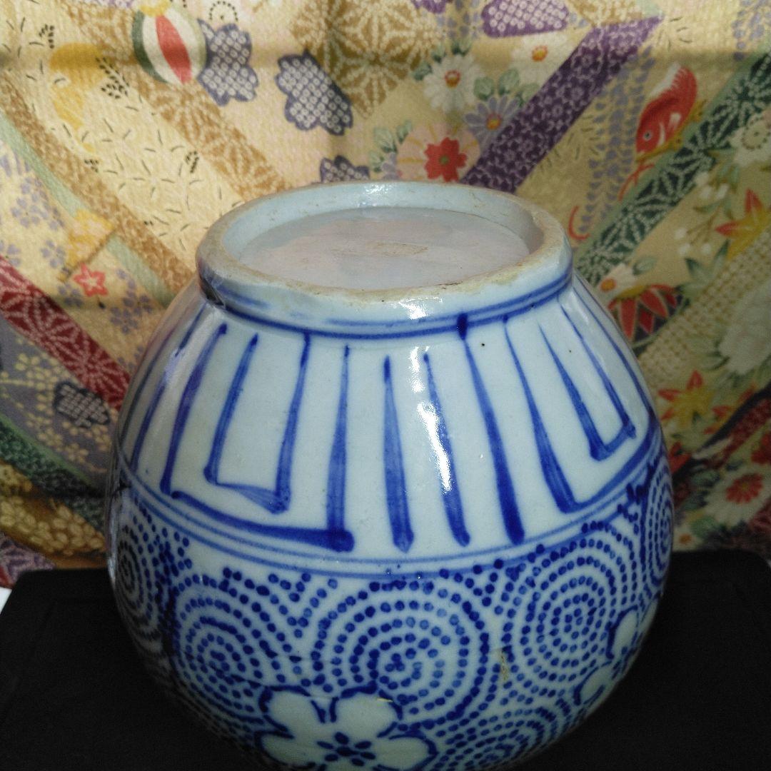 NO381 会津本郷焼　徳利　印版　花紋唐草　明治時代