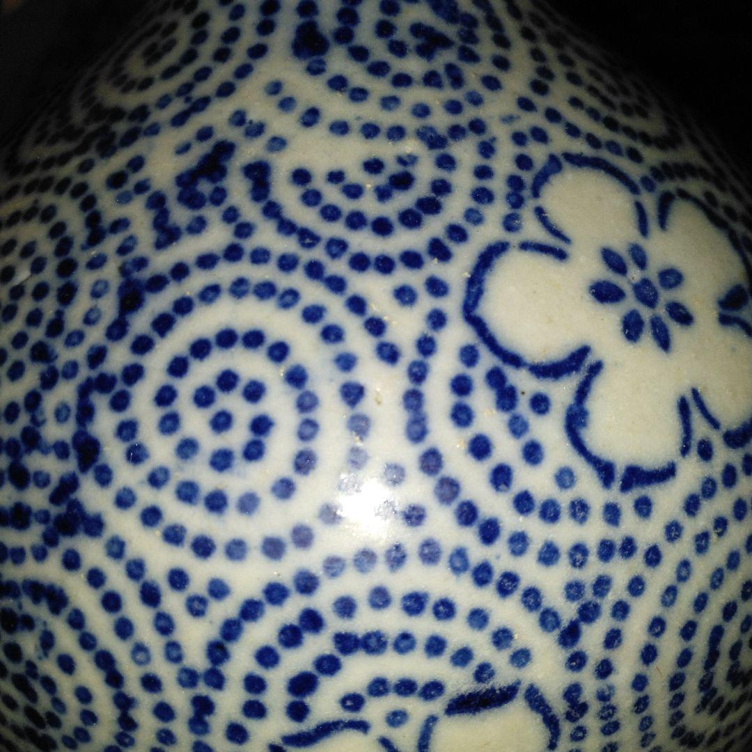 NO381 会津本郷焼　徳利　印版　花紋唐草　明治時代