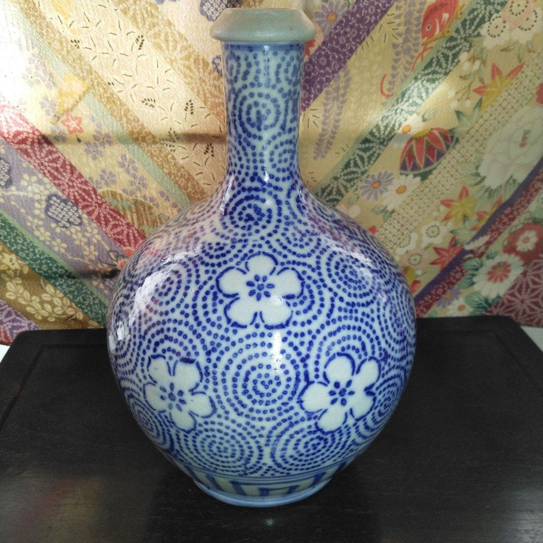 NO381 会津本郷焼　徳利　印版　花紋唐草　明治時代