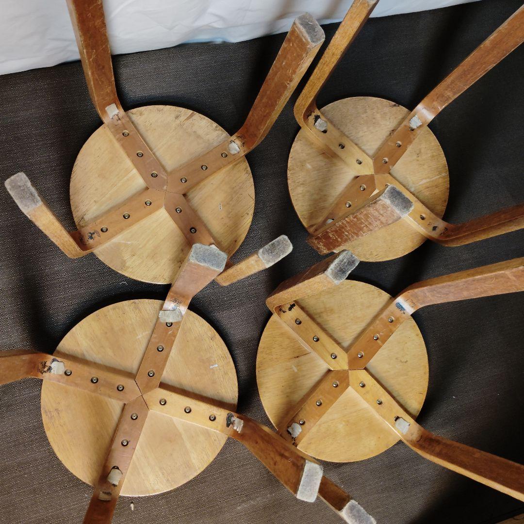 木製 丸椅子 スタッキングスツール レトロ 4脚セット