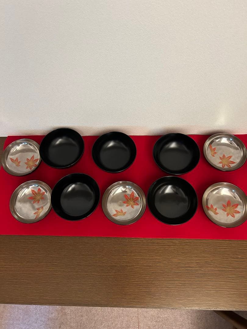 輪島塗 黒呂色蓋内銀地 紅葉蒔絵煮物椀五客