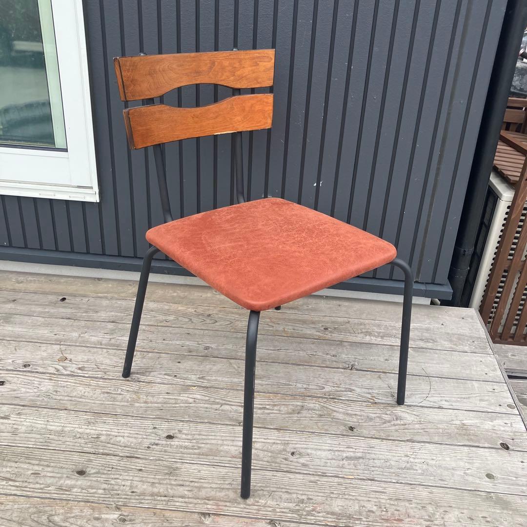 ① 北欧レトロ 三栄 アイアンフレーム 天然木 ダイニングチェア 古家具