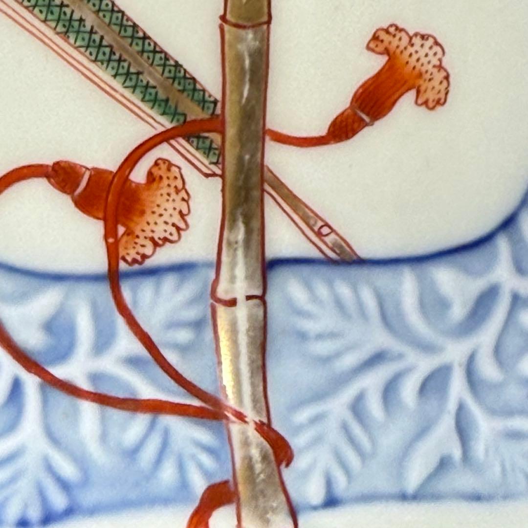 明治時代 有田焼 岩松平吾 色絵軍配形皿 五枚 角岩印 陽刻 珍品