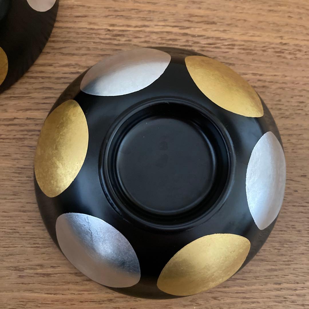 漆器 蓋付き椀 黒 金 銀 大きな丸模様 - メルカリ