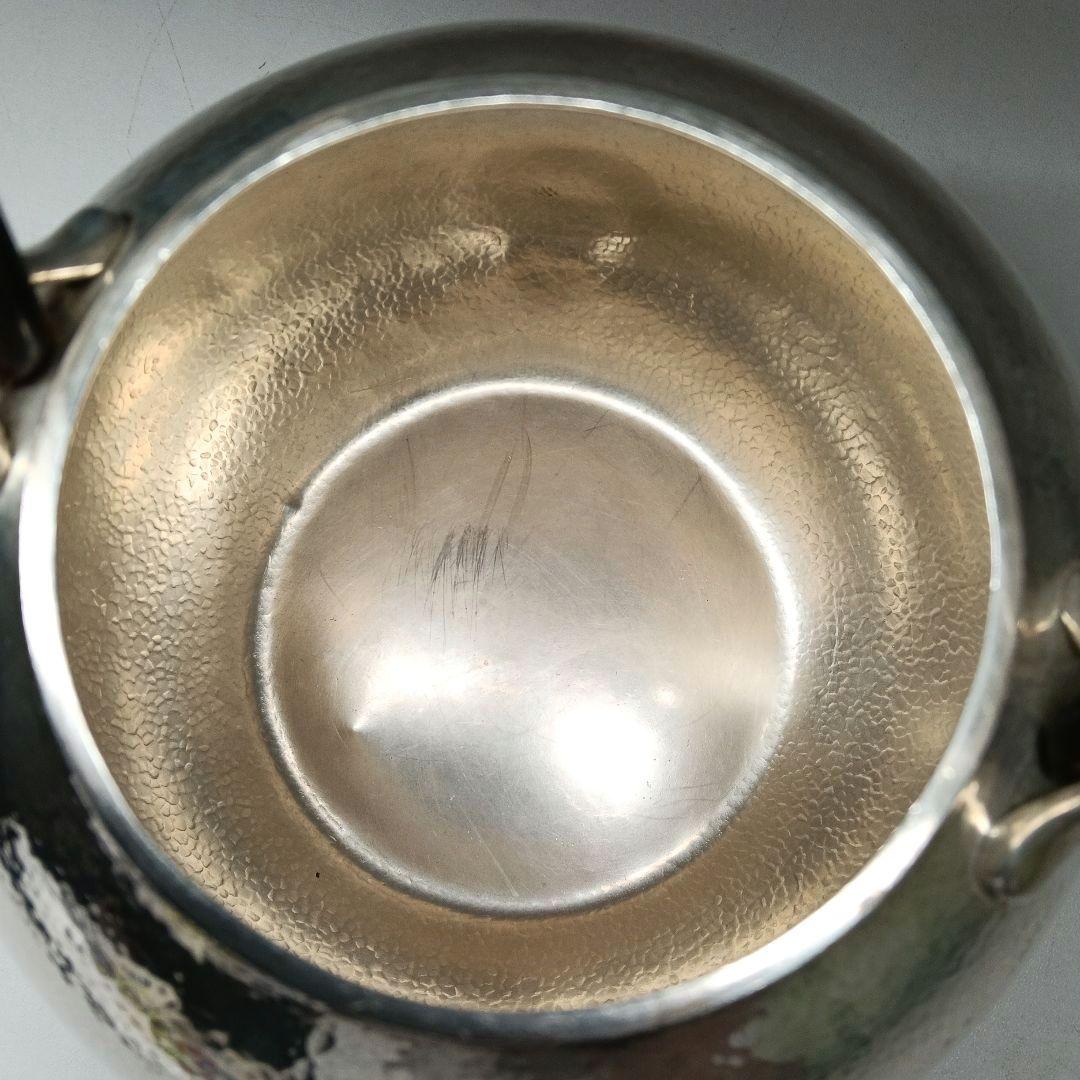 名品 秦蔵六 蔵六居造 槌目 純銀瓶 鉄提手 湯