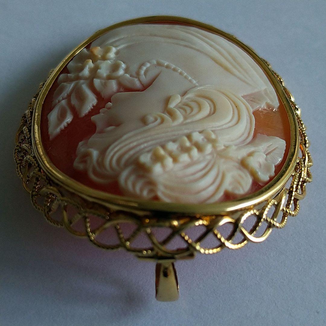 ✤シェルカメオブローチ&ペンダント✤K18✤2way✤コーネリアの美少女✤