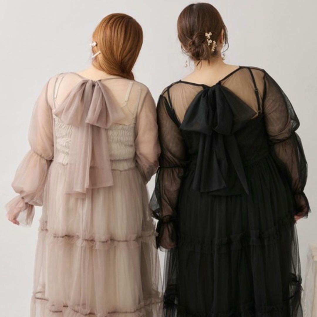 Louiosy バックリボンチュールティアードワンピ+キャミワンピSET