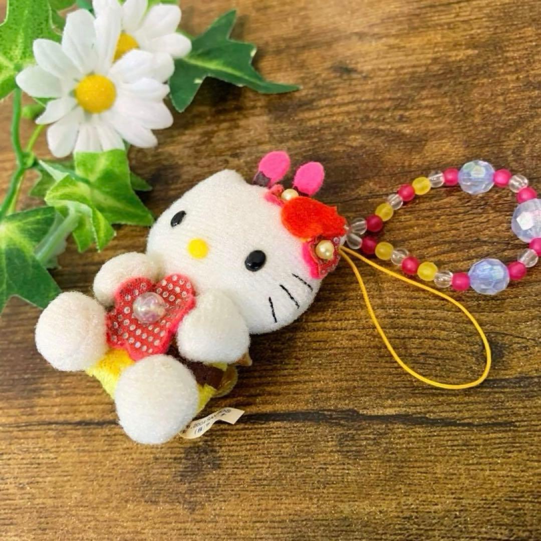激レア　ハローキティ ミツバチ マスコットビーズ付き　キーホルダー ストラップ