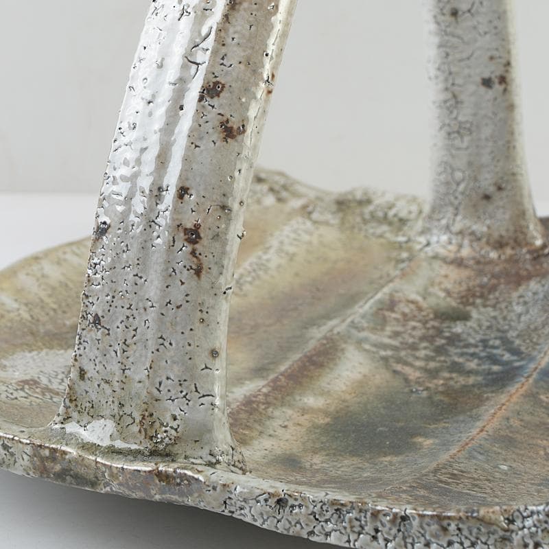 益子焼　高内秀剛作　塩釉　手付四方皿　共箱　V　R9086B