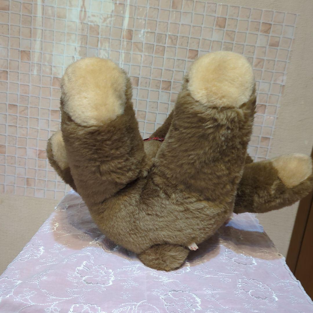 SANRIO・茶色くまのぬいぐるみ 赤いチェックリボン・昭和レトロ・旧ロゴ