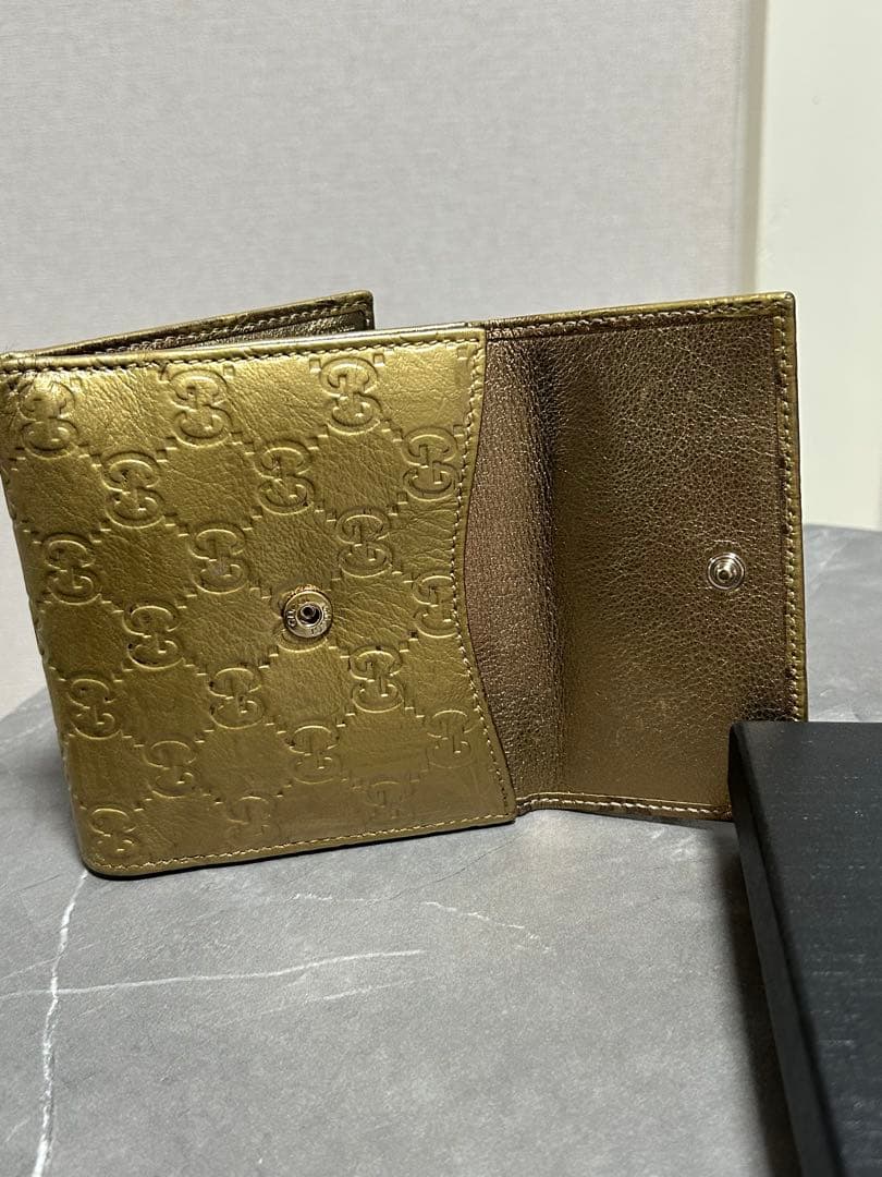 GUCCI グッチ シマ レザー　二つ折り財布 ゴールド