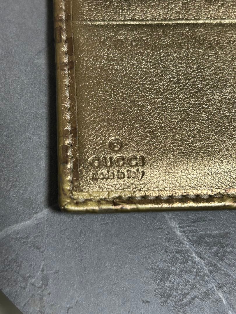 GUCCI グッチ シマ レザー　二つ折り財布 ゴールド