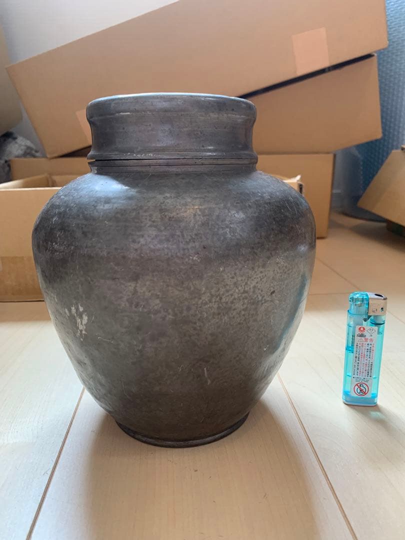 古錫製　錫斑茶壷　煎茶道具　高さ21cm