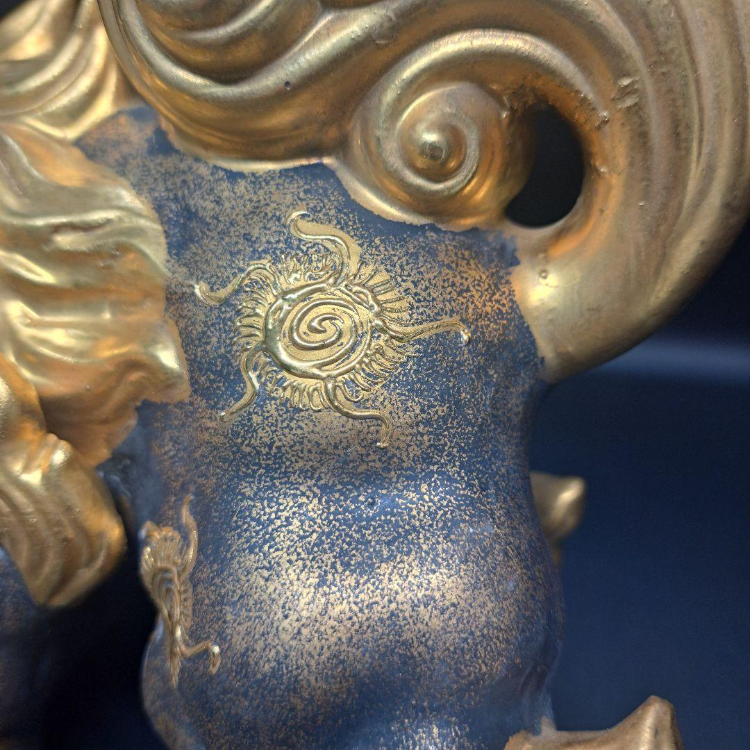 九谷焼 唐獅子 金彩 置物 九谷清仙 造 骨董 共箱付き 昭和レトロ