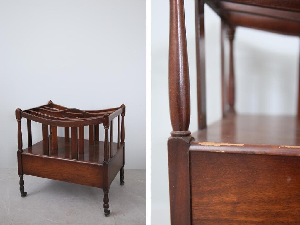 英国アンティーク木製マガジンラック/カンタベリー/本立て/雑誌本棚(88-34)