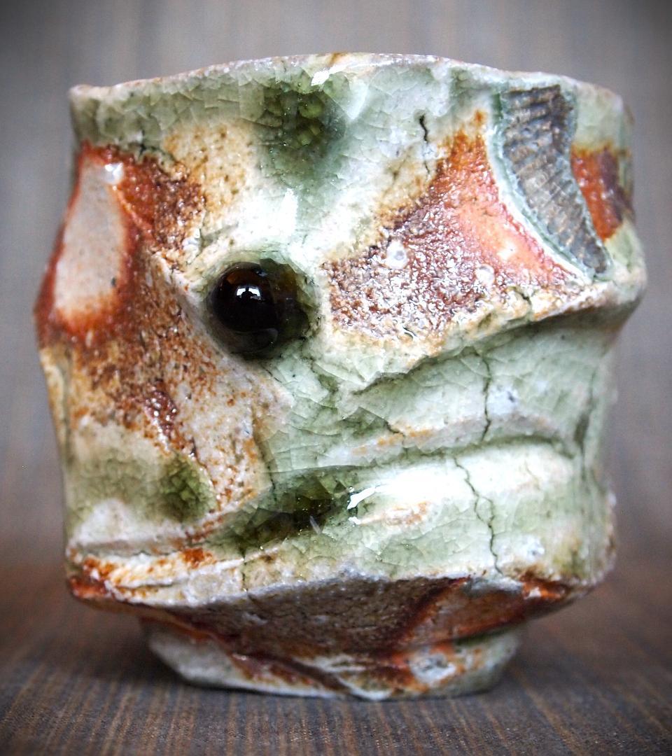 備前焼梅野陶香（うめのとうか）白備前布目梅文花瓶共箱付