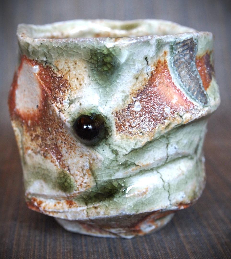 1080★新学【師＆父：新歓嗣】伊賀鎬湯のみC★ビードロ★共箱・共布