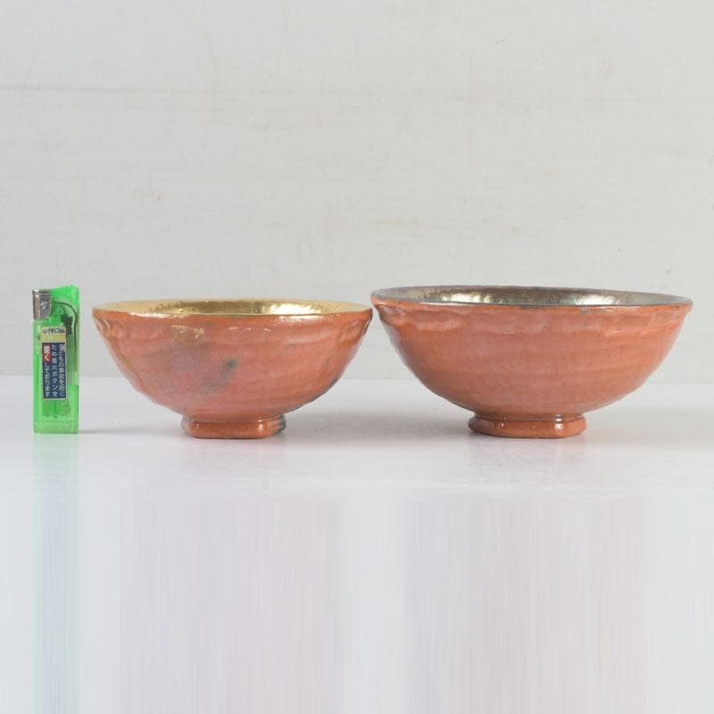 茶道具 八坂焼 赤楽 金銀二段 嶋台茶碗 共箱 V 9818 - メルカリ