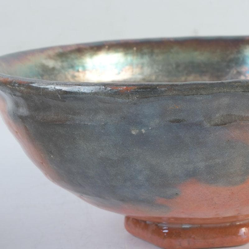 茶道具 八坂焼 赤楽 金銀二段 嶋台茶碗 共箱 V 9818 高台