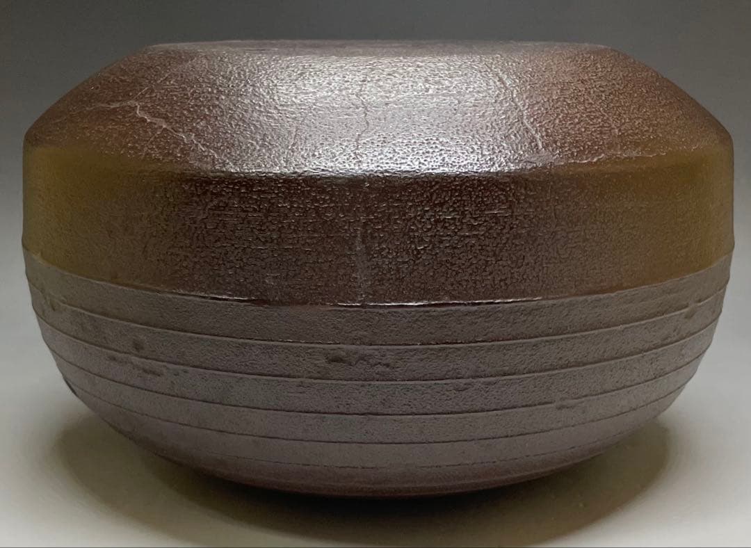 人間国宝 高橋敬典 平丸筋入釜 茶釜 共箱 C 50