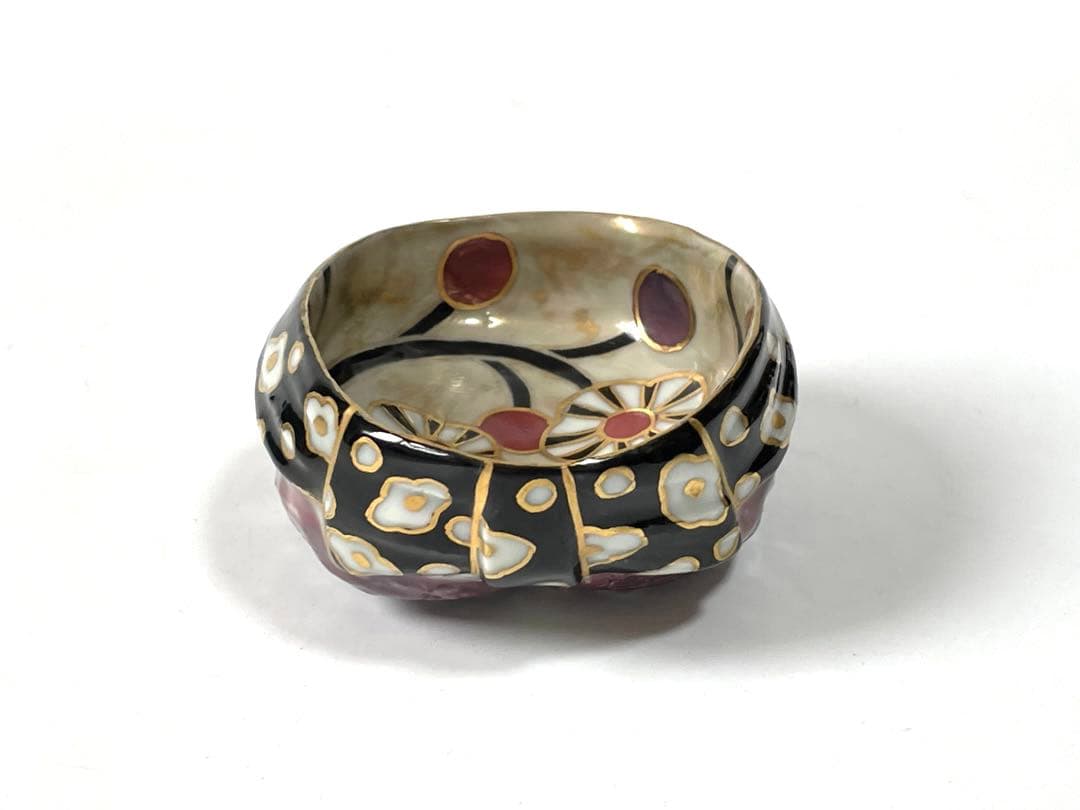 陶芸家　人気作家　植葉香澄　ネコトリ型ポピー文　盃　ねこ　猫　共箱