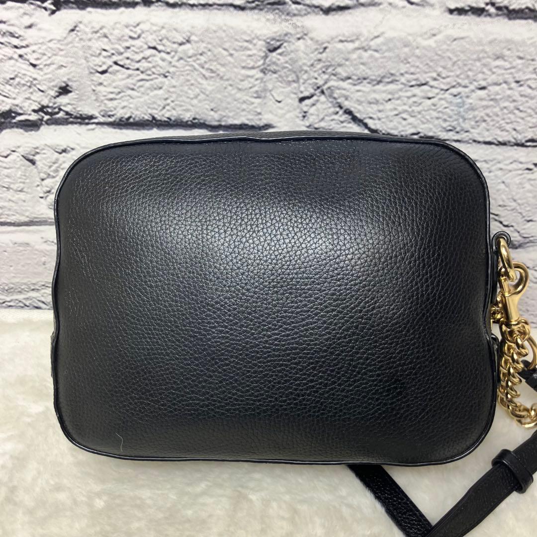 美品✨コーチ カメラバッグ シボ革 チェーン ゴールド金具 ショルダーバッグ 黒