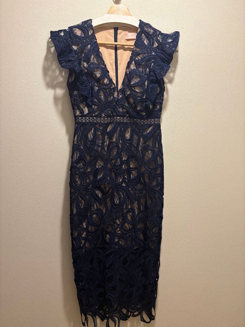 エルケイ　ネイビーレースミディドレス フリル付き