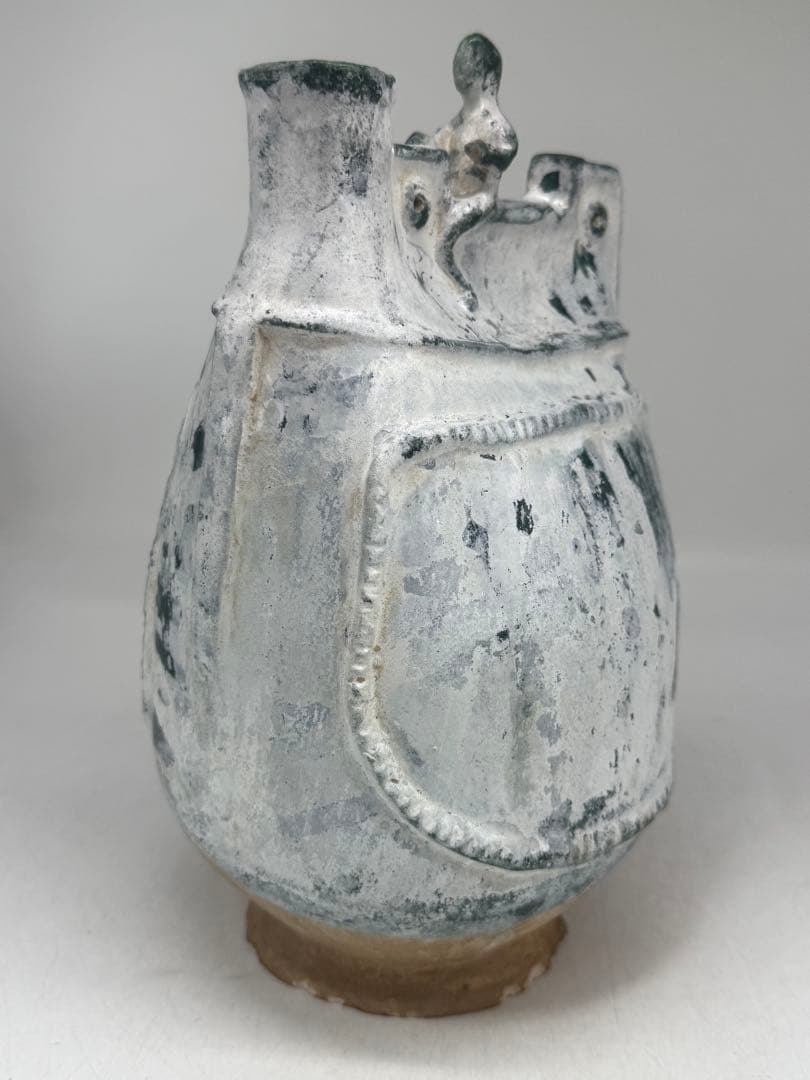 中国　緑釉壺　銀化　古陶器　送料込み250703