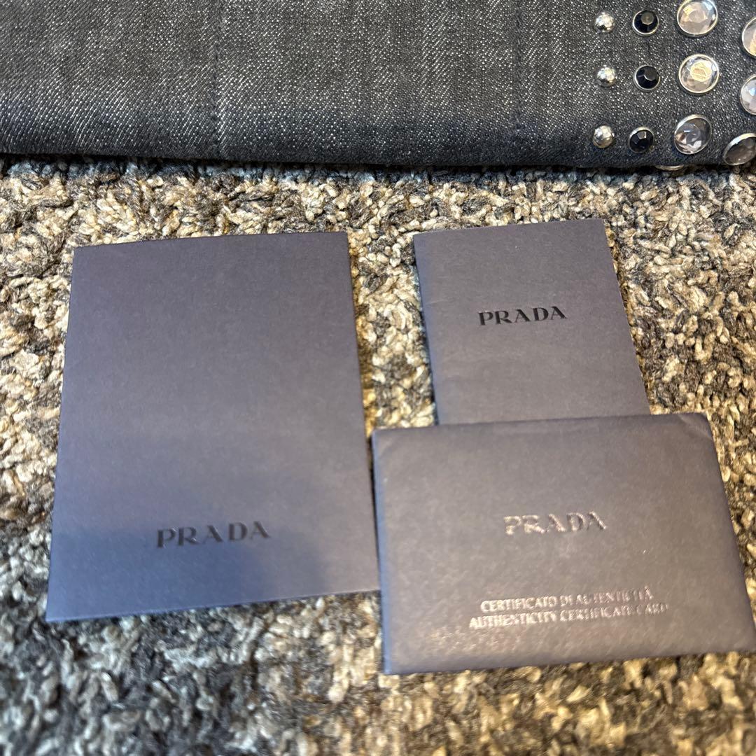 PRADA スタッズ付きデニムハンドバッグ　カナパ